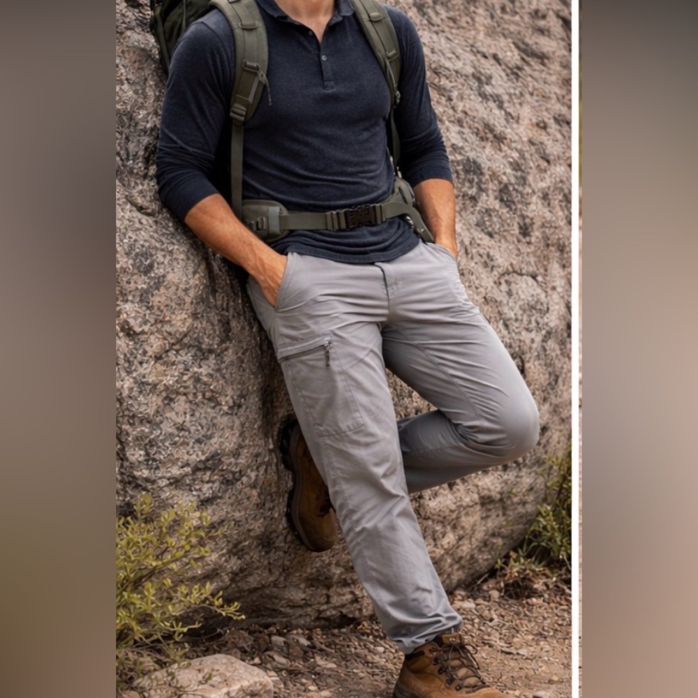 Patagonia Men’s Hiking Cargo Pants Belted Gray Cinchable hem XL Gorpcore Cotton